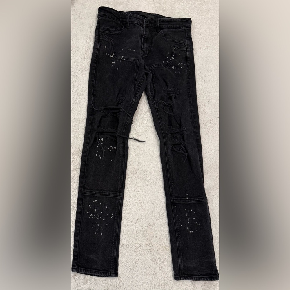 KDNK Distressed Paint Splatter Skinny Jeans - Men's Size 32